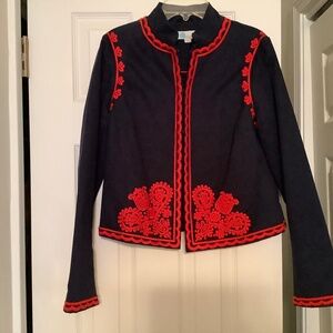 Boden, size 6, Navy with red embroidered trim
